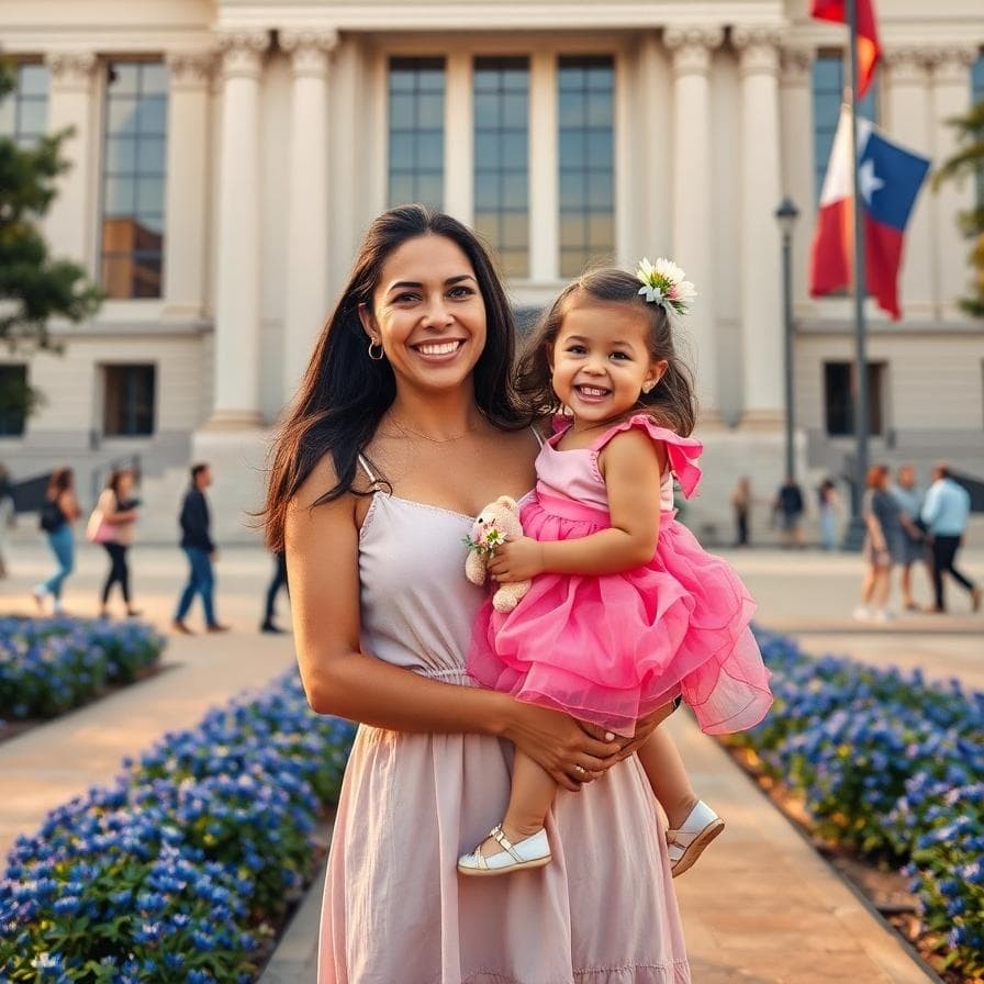 Successful legal outcome — happy family at courthouse after winning their case with Winfrey Law Firm