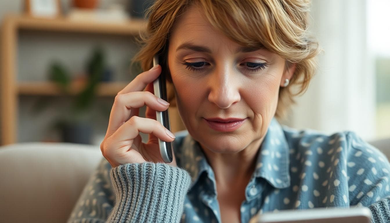 Mother on important phone call seeking legal assistance
